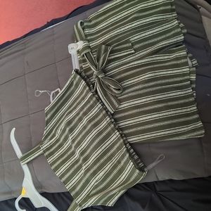 Two-piece striped green set